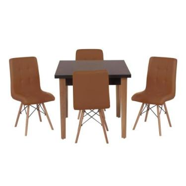 Imagem de Conjunto Mesa De Jantar Luiza 80cm Preta Com 4 Cadeiras Gomos - Marrom
