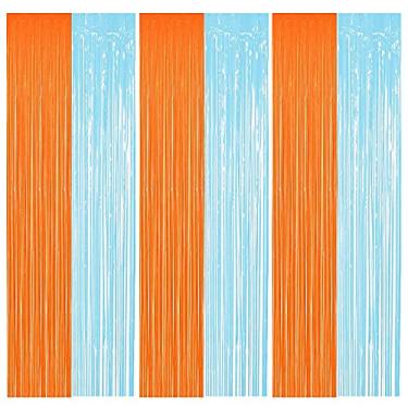 Imagem de Cortinas com franjas azuis e laranjas para decoração de festa de aniversário de formatura e chá de bebê (pacote com 3)