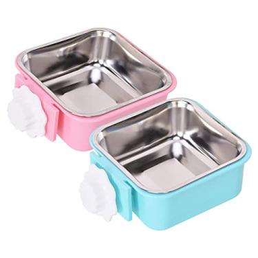 Imagem de QIYADIN Tigela para gaiola de cachorro, tigelas de ração de animais de estimação de aço inoxidável destacáveis, recipiente de alimentador de água anti-virada pendurado copo para gato filhote pássaros ratos porquinho-da-índia coelho hamster (2 peças/quadrado)