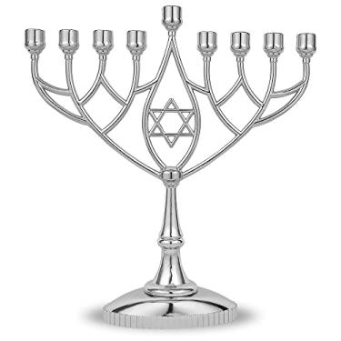 Imagem de Vela Chanucá Menorá de Hanukkah Geométrico Clássico Tradicional 22,86 cm Banhado a Prata Minorá Velas Hanukah Padrão por Zion Judaica