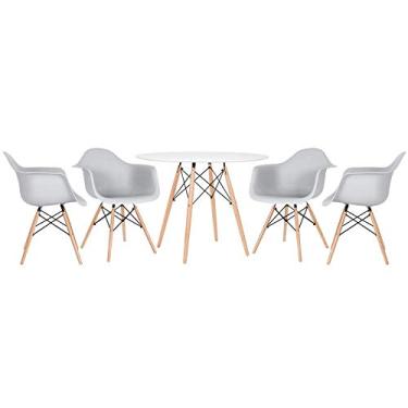Imagem de Loft7, Kit - Mesa Eames 100 cm branco + 4 cadeiras Eiffel Daw cinza claro