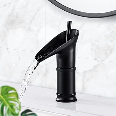 Imagem de Cachoeira Pia Torneira Do Banheiro Torneira De Água Preta Bocal Montado na Mesa Furo Único Bacia De Água Quente Fria Misturador Torneira Do Banheiro,4