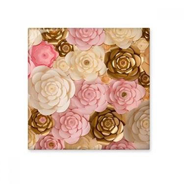 Imagem de Azulejo de cerâmica brilhante marrom branco e rosa com lindas flores