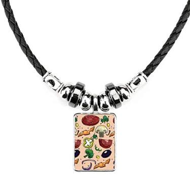 Imagem de DIYthinker Pizza Tomate Foods Pimentas, Colar de cebola, Joia Torque, Pingente de corda de couro