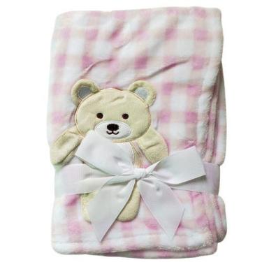 Imagem de Manta Cobertor Para Bebê - Ursinho Xadrez Rosa - Loani
