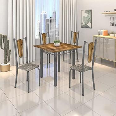 Imagem de Conjunto de Mesa Tubular 75x75cm Tampo de Vidro com 4 Cadeiras Júlia Soma Móveis