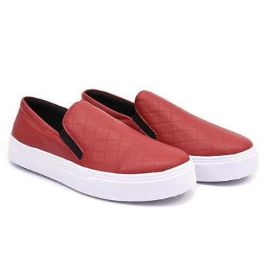 Imagem de Tênis Slip On de Couro Sola Alta Metalassê de Elástico Cor Vermelho-Feminino