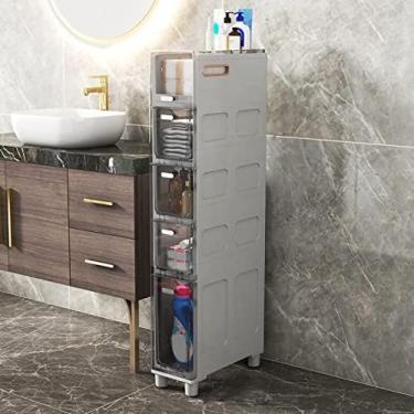 Imagem de Armário De Piso De Banheiro Estreito Alto Fino Torre De Armazenamento De 5 Gavetas, Estrutura Robusta Armário Estreito De Armazenamento De Papel Higiênico Com Gavetas Transparentes E Rodízios Para