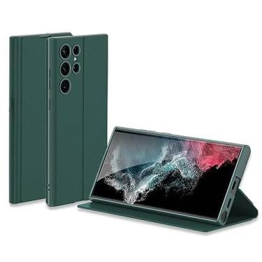 Imagem de CQSJX Capa magnética flip para Samsung Galaxy S23 Ultra/S23 Plus/S23, capa de couro com compartimento fino para caneta, suporta carregamento sem fio, capa de suporte fosco à prova de quedas, verde, S23 6,1 polegadas