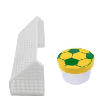 Imagem de Kit Decora Futebol Pote Acrílico Tampa Gravura Bola e Trave Plastica de Brinquedo para Mimos Lembrancinhas Festas Eventos Esporte (30, Amarela)