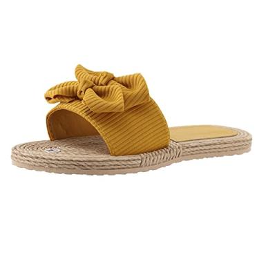 Imagem de Chinelos para mulheres chinelos de dedo aberto com laço sandálias de verão sapatos casuais Raiders chinelos para mulheres, Amarelo, 8.5