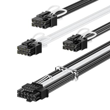 Imagem de Fasgear Cabo de alimentação PCIe 5.0 GPU manga 70 cm 16 pinos (12+4) conector 12VHPWR para RTX 3090Ti 4080 4090 4070Ti 3x8pin (4+4) plugue macho CPU apenas para fonte de alimentação modular Corsair