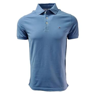 Imagem de Tommy Hilfiger Camisa polo masculina de piquê com stretch slim fit, Carolina Blue, M