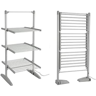 Imagem de Secador de roupas grande elétrico aquecido Aire Racks de secagem dobráveis ​​de 3 camadas portáteis com 36 barras aquecidas, Aquecedor de toalheiro elétrico interno de 300 W, fácil de armaze