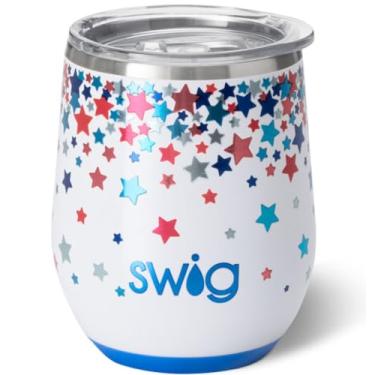 Imagem de Swig Life Copo de vinho de 340 g com tampa, aço inoxidável, lavável na lava-louças, portátil, copo de vinho com isolamento triplo (Star Spangled)