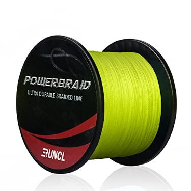 Imagem de Linha de pesca trançada PowerBraid da Runcl, linha trançada ultra durável 4 fios – Tecido de tecelagem sem costura, tecido de revestimento aprimorado, zero elasticidade, alta sensibilidade (Hi-Vis amarelo, 500 metros, 20 LB (9,1 kgs))