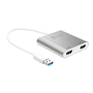 Imagem de j5create Adaptador USB para HDMI – Cabo duplo HDMI USB 3.0 multi-monitor | 4K + 1080p | Compatível com Windows e macOS (JUA365)