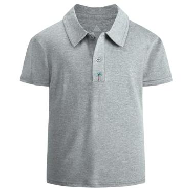 Imagem de WENTTUO Camisa polo para meninos, manga curta, abotoada, absorção de umidade, camisas de golfe para meninos, uniformes escolares, tênis, camisas polo, Cubpo01599-cinza, 13-14 Anos