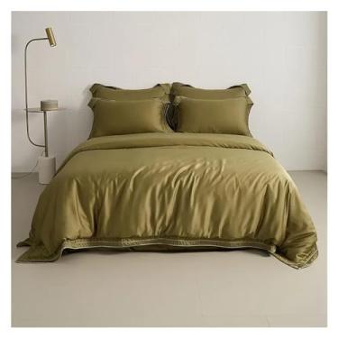 Imagem de Jogo de lençol de cama de algodão egípcio, capa de edredom, solteiro, Queen, King, cor lisa, lençóis de cama (1 solteiro)