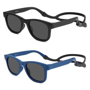 Imagem de LIU·WEN Óculos de sol polarizados para bebês com alça de silicone – Flexível para bebês recém-nascidos e crianças de 0 a 18 meses, B4 preto fosco/cinza + azul fosco/cinza, Medium