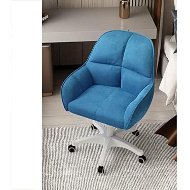 Imagem de Cadeira de vaidade de veludo, cadeira estofada para escritório em casa, poltrona ergonômica com altura ajustável, cadeira de computador tufada moderna para sala de estar, quarto, azul, 55x36