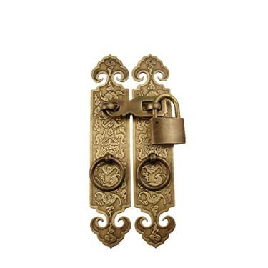 Imagem de Maçaneta de porta de cobre puro puxador de porta antigo puxador de fechadura antiga instalação simples acessórios de ferragens de decoração de casa, latão, 24 cm (bronze 20 cm)