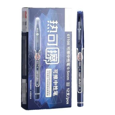 Imagem de Joucien 12 peças/caixa - Caneta neutra preta apagável a quente de 0,5 mm, secagem rápida, fricção e fácil de apagar, caneta neutra azul