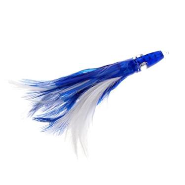 Imagem de Isca realista de saia de lula polvo de 14 cm para atum Marlin Wahoo | Olhos 3D | Ação de natação realista - Azul Branco