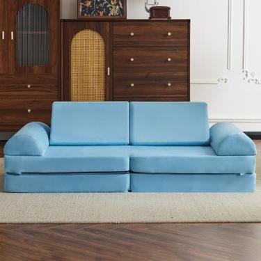 Imagem de jela Sofá infantil com certificação de segurança para sofá infantil macio com capa lavável na máquina conjunto de construção de forte de espuma grossa para sala de jogos interna (144,8 cm x 71,1 cm x