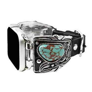Imagem de Emulily Western Turquoise Chonco compatível com pulseira de couro para Apple Watch de 38/40 mm, Turquoise