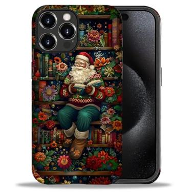 Imagem de DAIZAG Capa compatível com iPhone 16 Pro, Papai Noel está sentado na estante de livros, capa rígida híbrida de plástico TPU + capa de silicone para iPhone 16 Pro