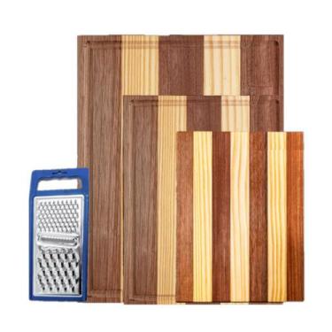 Imagem de Jogo Cozinha Churrasco 3 Tabuas 42 35 30cm + 1 Ralador Inox - Móveis C