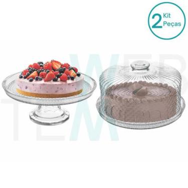 Imagem de Conjunto Boleira e Suporte para Bolo de Vidro Bico de Jaca Vitazza Pra