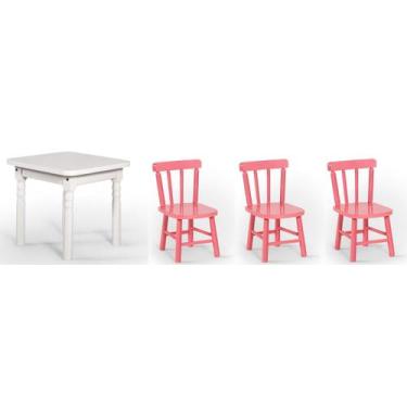 Imagem de Conjunto Infantil 60x60 Com 3 Cadeiras - Rosa - JM Móveis