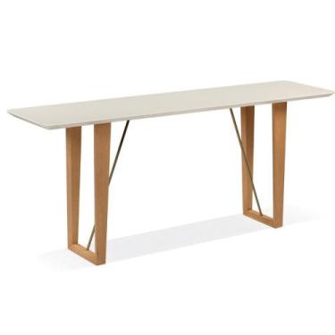 Imagem de Aparador Roma 180 cm Tampo de Madeira Vidro Colado Branco Base Madeira