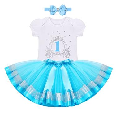 Imagem de Macaquinho para meninas de 1º aniversário de princesa, cosplay, personagem, tutu, sessão de fotos, roupas de festa, Cinderela azul, 1 ano