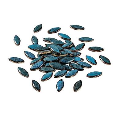 Imagem de 70 peças de azulejos de mosaico de pétalas de cerâmica, suprimentos de peças de cerâmica manchadas a granel, kit de peças de mosaico de cerâmica de folhas de flores para mosaico de cerâmica para artesanato faça você mesmo, pratos, molduras para fotos, decorações domésticas - azul claro