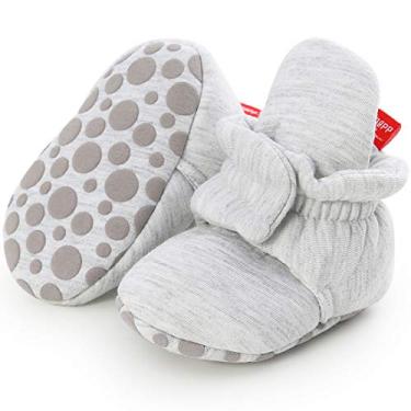 Imagem de KIDSUN Pantufa de lã confortável para bebês meninos e meninas recém-nascidos para ficar no inverno quente antiderrapante para berço, B_cinza claro, 3-6 meses