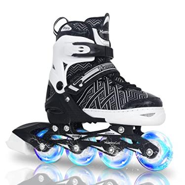 Imagem de Patins em linha para meninos, lâminas de rolo ajustáveis ao ar livre para crianças jovens iniciantes com iluminação completa segura durável preto tamanho 10C 11C 12C 13C