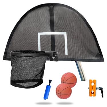 Imagem de Cesta de basquete de trampolim, prancha universal leve com 2 peças de mini basquete e bomba, fácil de montar, adequado para mastro curvo ou reto