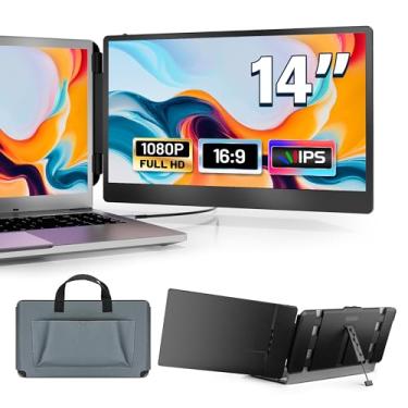 Imagem de domyfan 14" Monitor Portátil, FHD 1080P IPS, Duplo Extensor de Tela para Laptops 13.3-17.3"