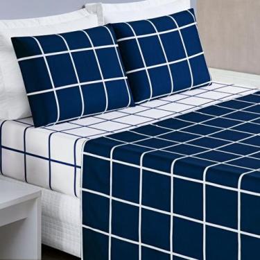 Imagem de Conjunto Cama Casal King Size Austin Xadrez200Fios - De Luca Enxovais,
