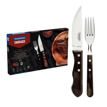 Imagem de Jogo De Talheres Faqueiro Churrasco Tramontina 12pcs Inox Jumbo Cabo M