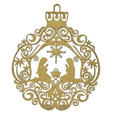 Imagem de Pacote 10 Aplique Bola de Natal Presépio 18,5x15,5 Mdf Madeira - ATACA