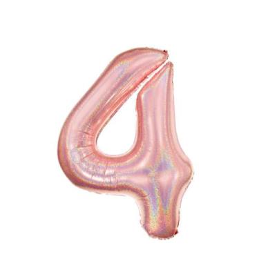 Imagem de Balão Metalizado Holográfico número 4 Rosé Gold Holográfico para anive
