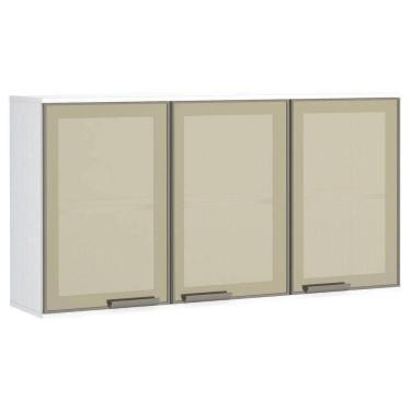 Imagem de Armário Aéreo 120cm 3 Portas Em Alumínio Inox E Vidro Reflecta Bronze Pérola Luciane Móveis