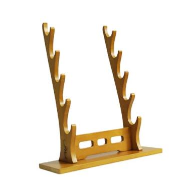 Imagem de Esquirla Suporte para flauta Samurai Rack Tanto Base horizontal Acessórios Suporte para espada medieval Espada medieval Flautas de gládio, Marrom 5 Camadas