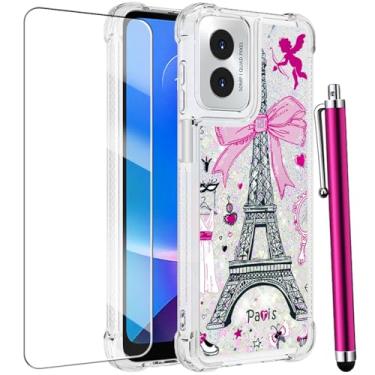 Imagem de CAIYUNL Capa protetora de tela para Moto G Play 2024 para Moto G Play 2024 feminina com glitter, fofo, líquido, flutuante, à prova de choque, de silicone macio, fina, TPU (poliuretano termoplástico)