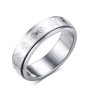 Imagem de Fashion Month Anel de zumbido masculino feminino de aço inoxidável 6 mm Spinner Om Mani Padme com ajuste confortável, Aço inoxidável, platina