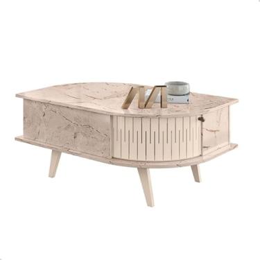 Imagem de Mesa de Centro Sala de Estar Madeira Varanda Decorativa Pés Palito (Calacata)